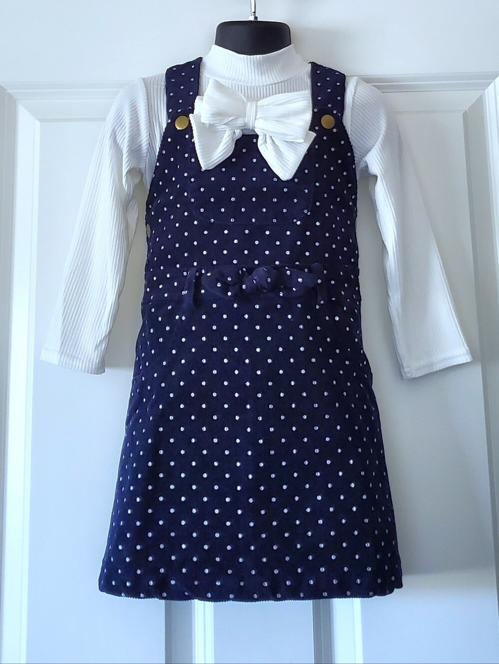 Blueberi Blvd Little Girl's 3 Piece Corduroy Jumper, Shirt & NWT Headband Set